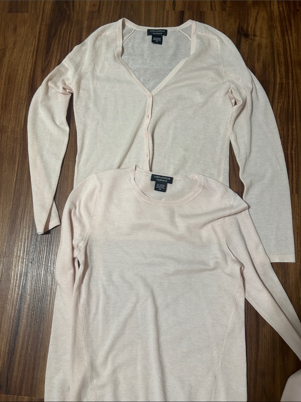 Lands' End Pale Pink Crewneck Sweater and Button Cardigan Set